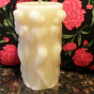 LALIQUE BACCHANTES VINTAGE CIRCULAR PILLAR 7 3/4" 13.5" Diameter IVORY CANDLE